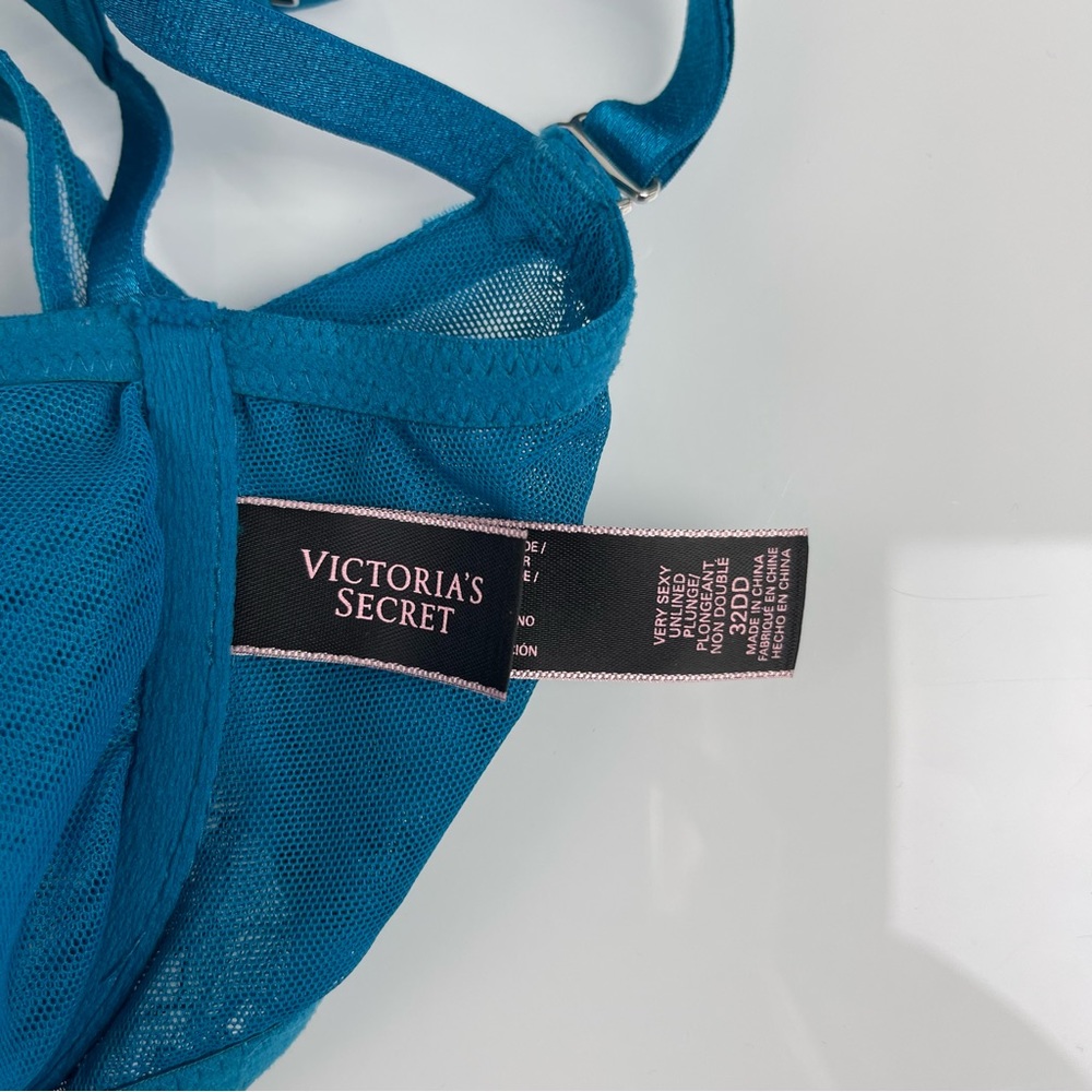 Victorias Secret Bra Very Sexy Unlined Plunge Sheer‎ Floral Blue Purple Halter - Picture 7 of 8